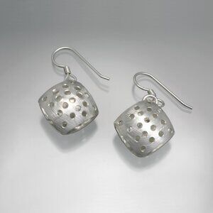 Silver Cube Dangle Earrings Geometric Openwork Lightweight Modern‎ Jewelry